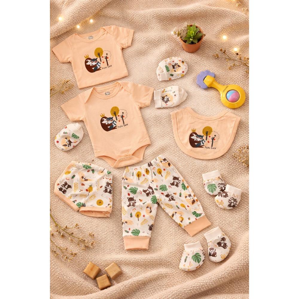 Mama's Care Funday 11 Pieces Gift Set - Pack of 10+1 Teether Cum Rattle | Dark Peach