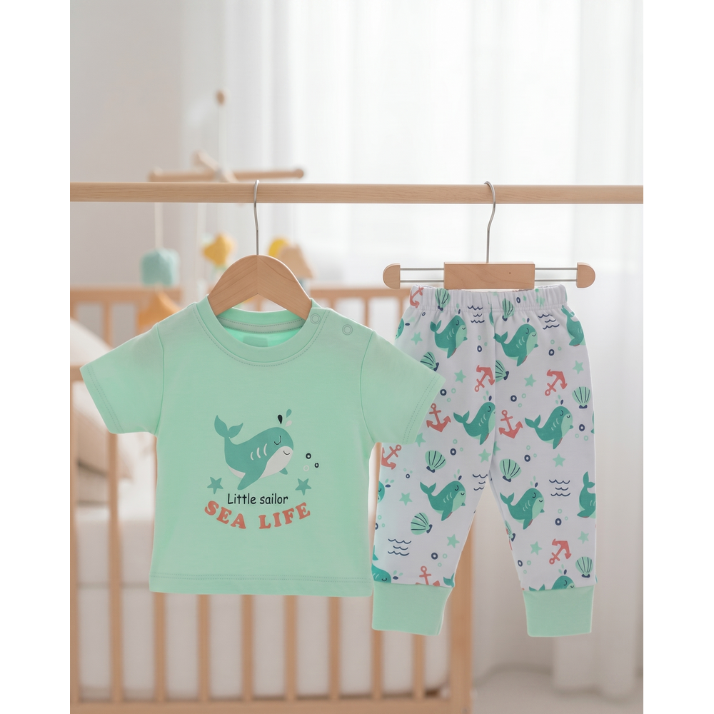 Mama's Care Sea Life 9 Pieces Gift Set - 100% Cotton Interlock Theme | Sea Green
