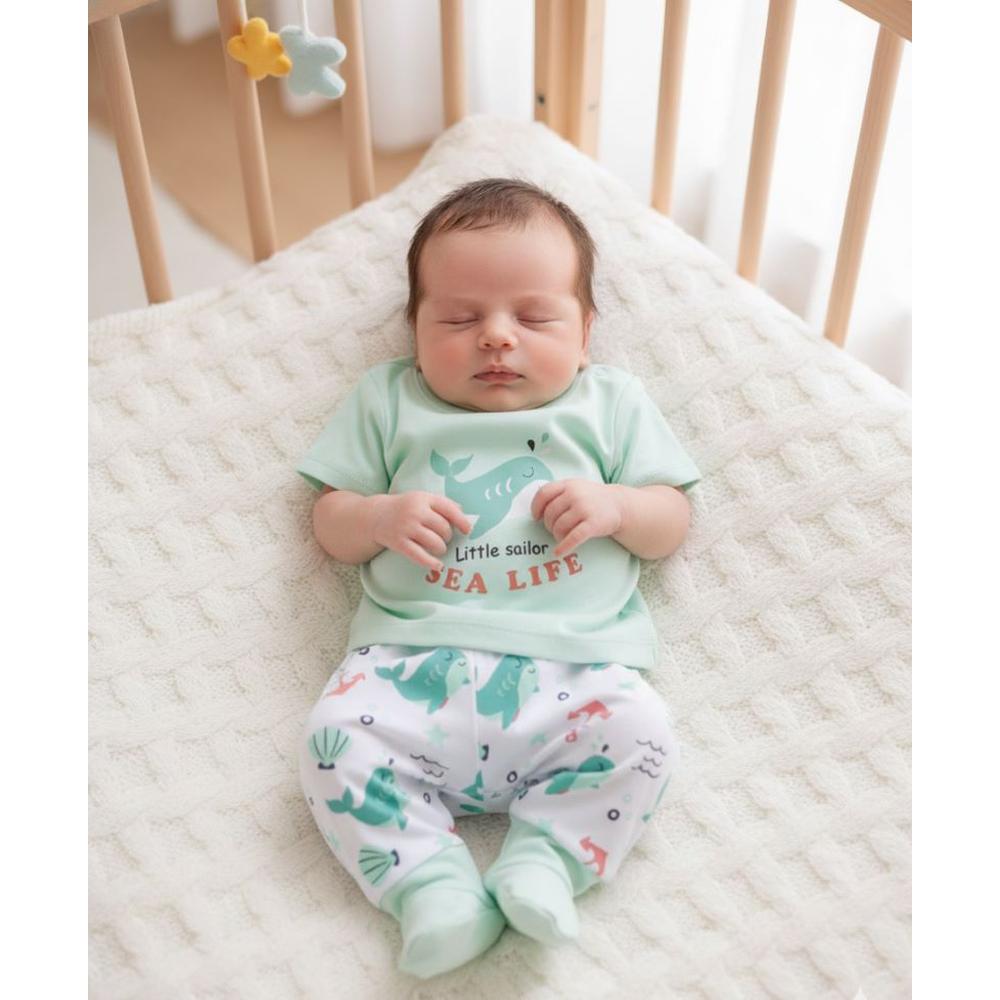 Mama's Care Sea Life 9 Pieces Gift Set - 100% Cotton Interlock Theme | Sea Green