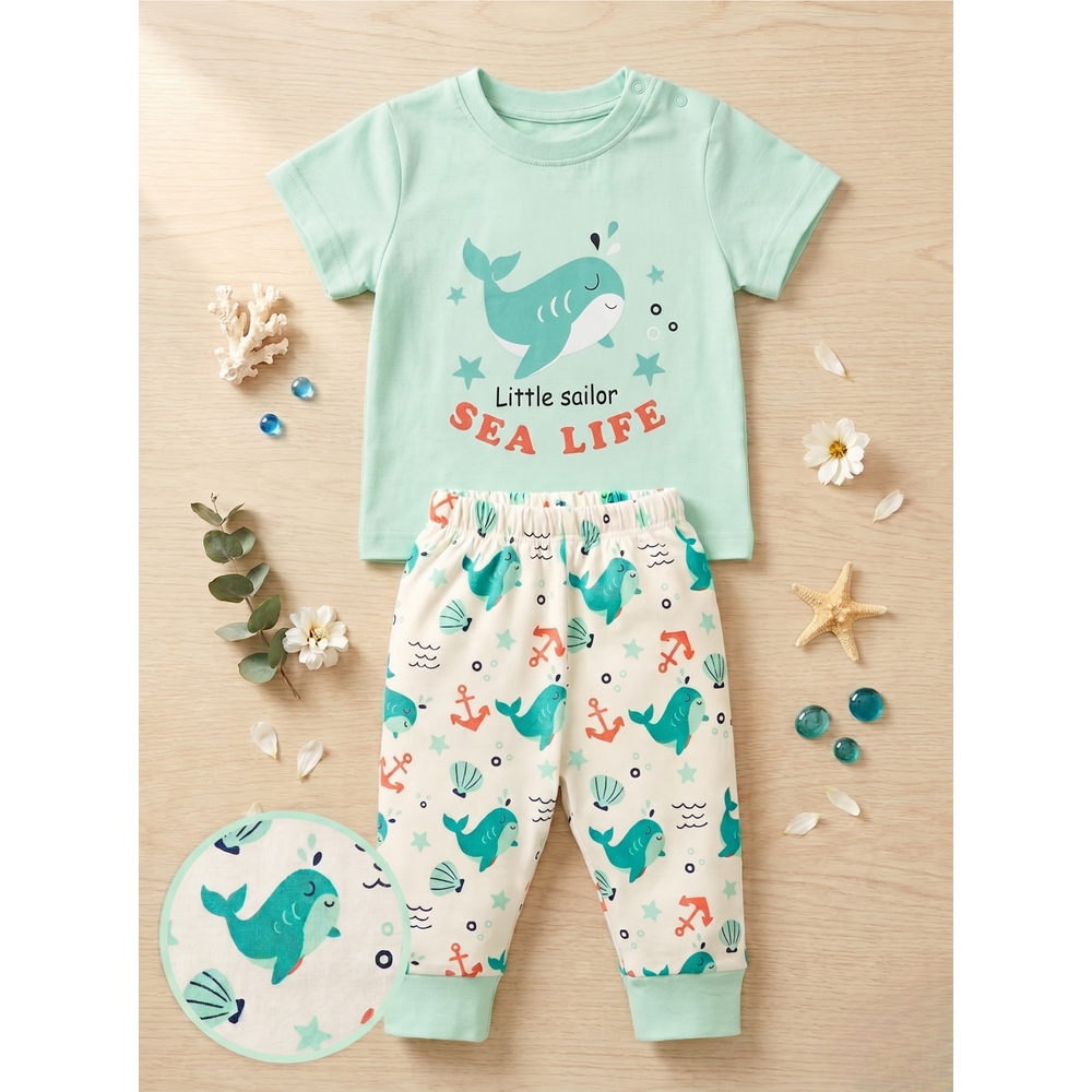 Mama's Care Sea Life 13 Pieces Gift Set - Pack of 10+3 Teether & Rattle | Sea Green