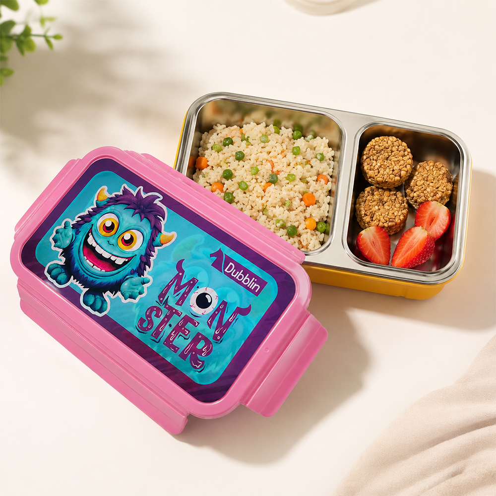 Dubblin Goofy Little Monster Insulated Lunch Box - 450ml | Pink, Yellow
