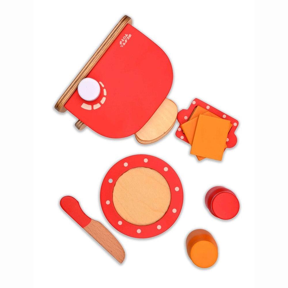 Nesta Toys 11 Pieces Wooden Bread Pop-up Toaster Playset for Little Chefs (3-7 Years)