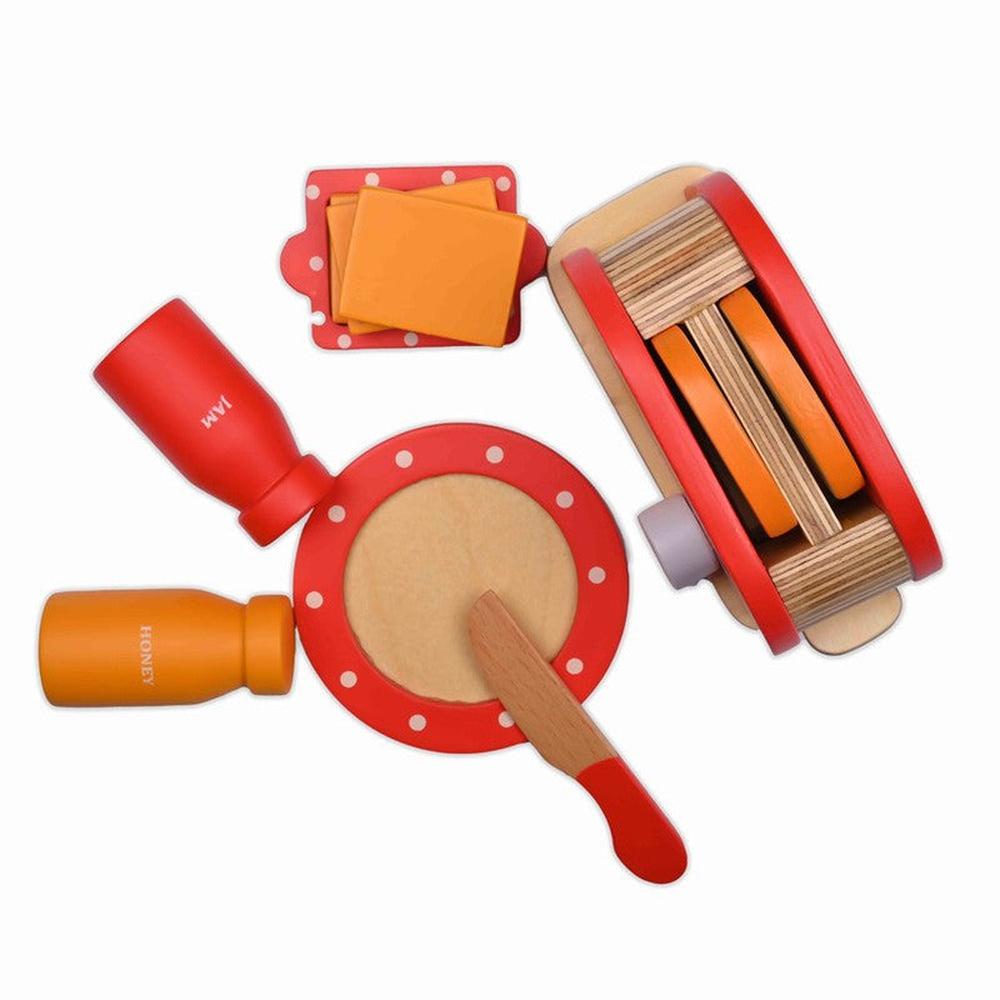 Nesta Toys 11 Pieces Wooden Bread Pop-up Toaster Playset for Little Chefs (3-7 Years)