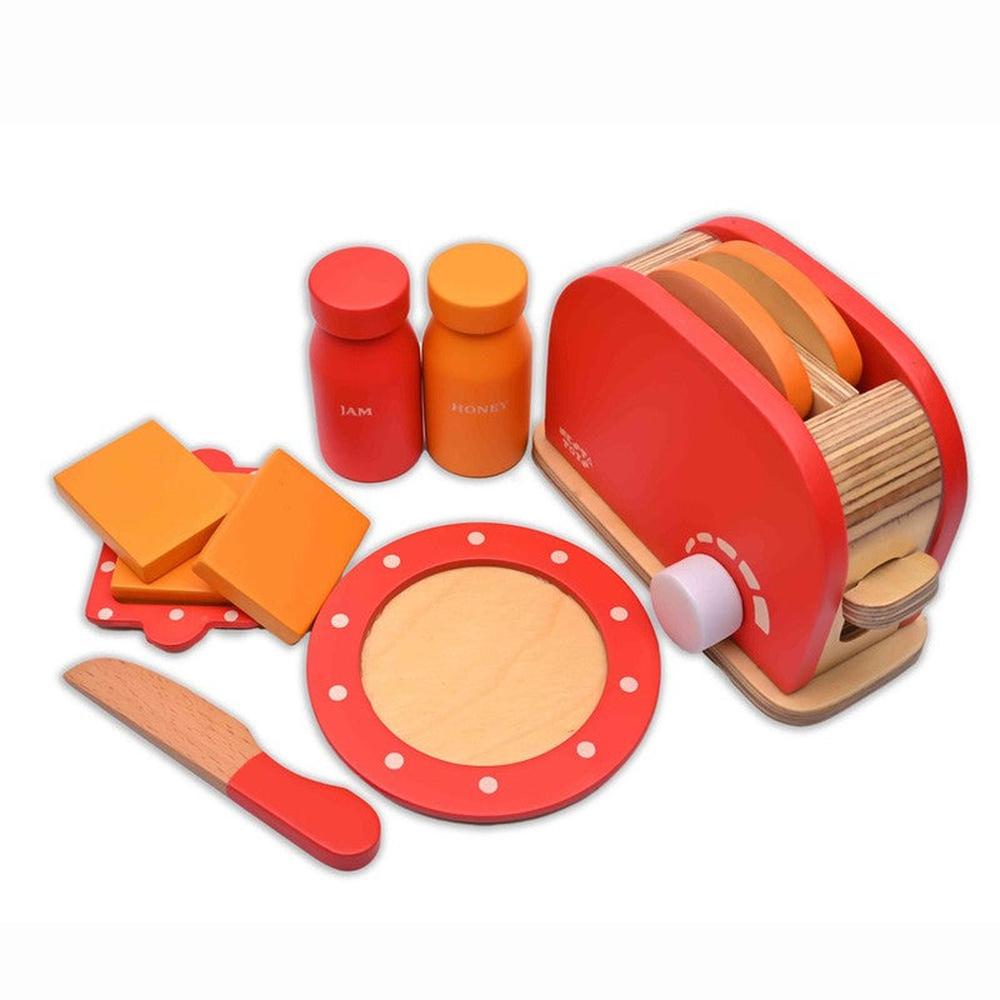 Nesta Toys 11 Pieces Wooden Bread Pop-up Toaster Playset for Little Chefs (3-7 Years)