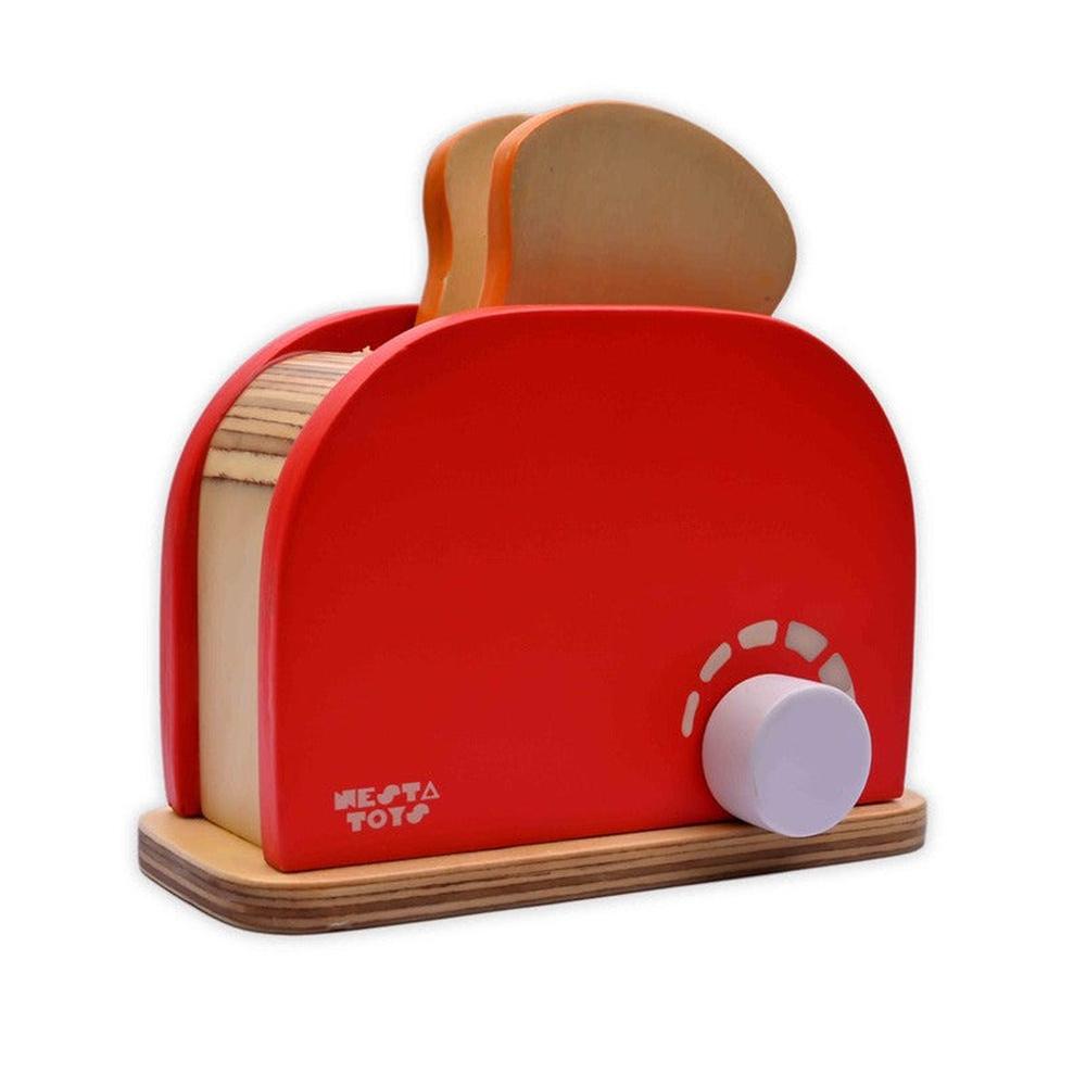 Nesta Toys 11 Pieces Wooden Bread Pop-up Toaster Playset for Little Chefs (3-7 Years)