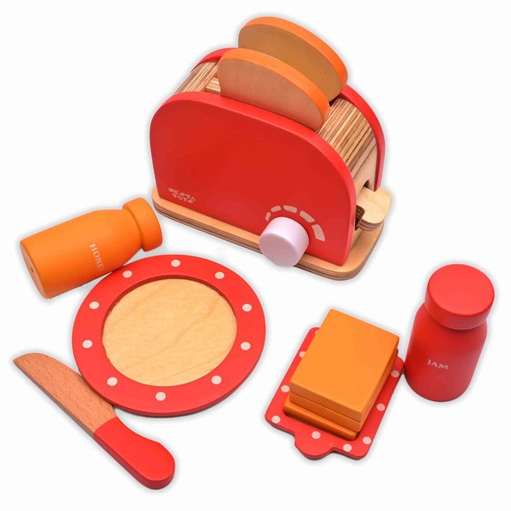 Nesta Toys 11 Pieces Wooden Bread Pop-up Toaster Playset for Little Chefs (3-7 Years)