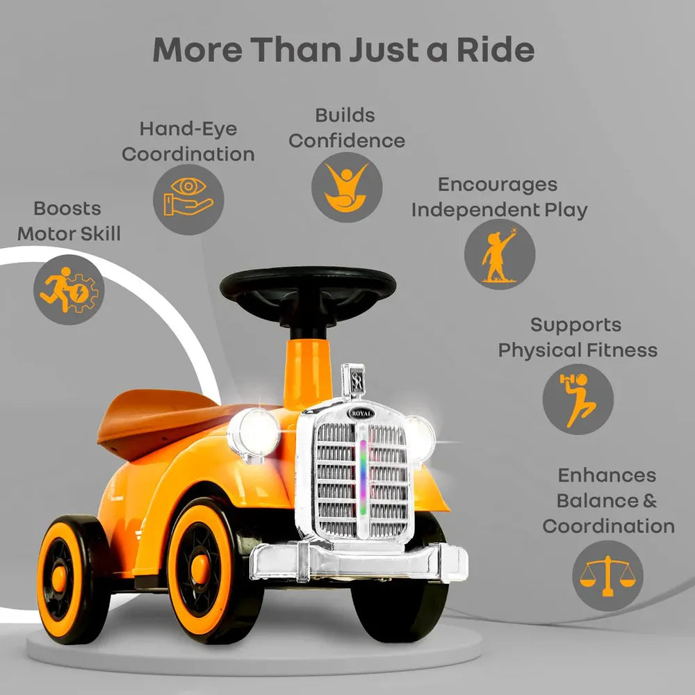 R for Rabbit Speedster Royal Push Ride On Car | Horn & LED Lights | Weight Capacity: Upto 20 Kgs