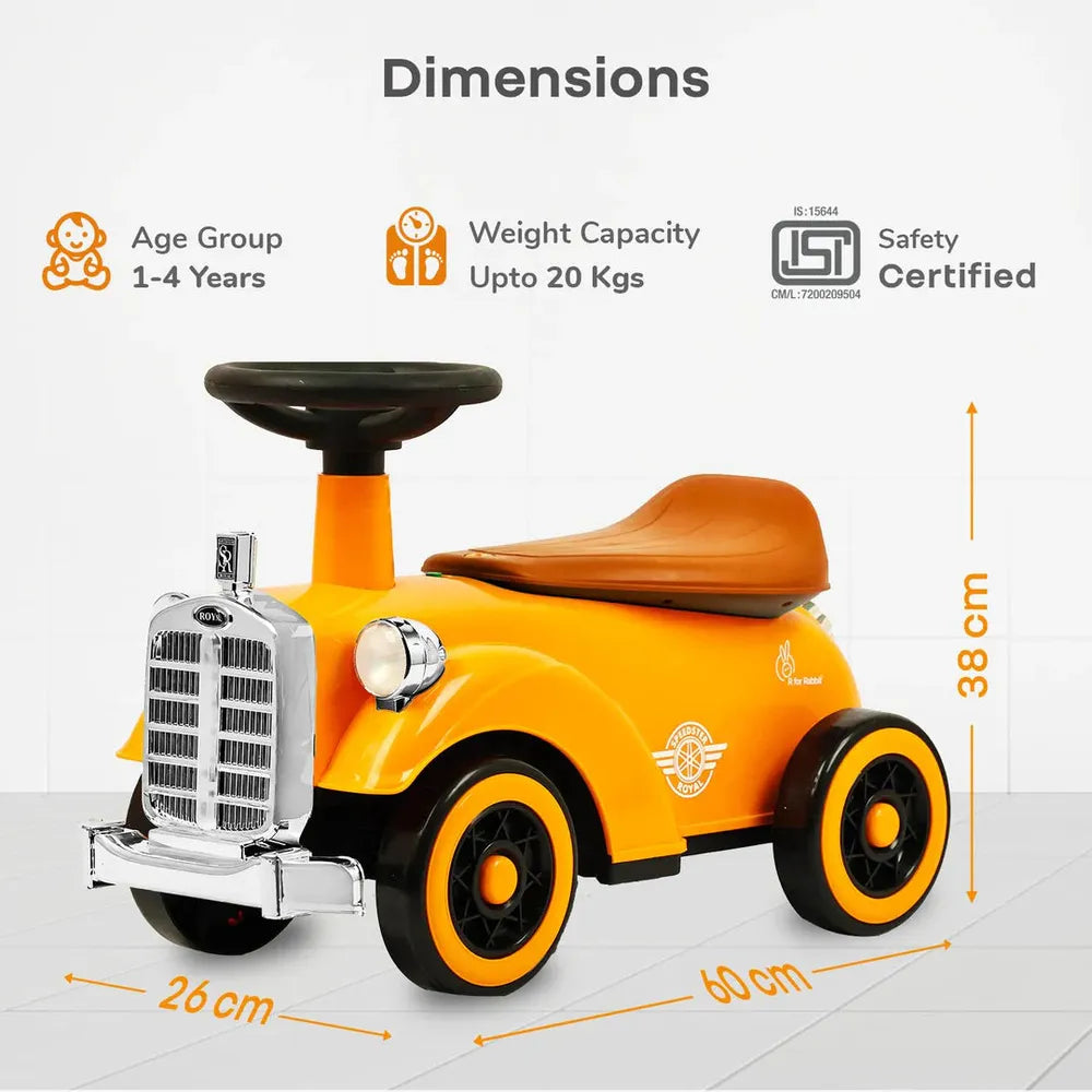 R for Rabbit Speedster Royal Push Ride On Car | Horn & LED Lights | Weight Capacity: Upto 20 Kgs
