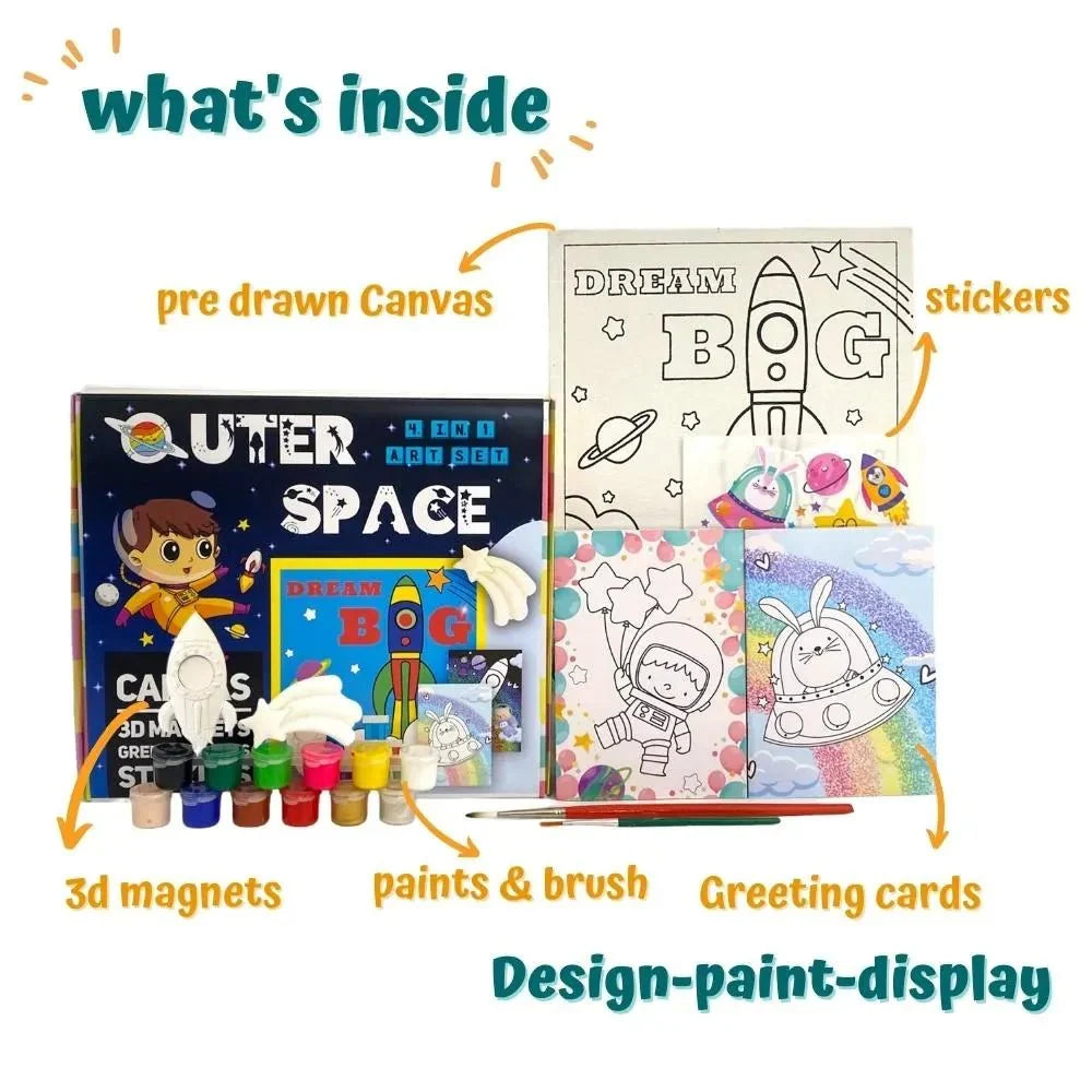 Craftopedia 4 In 1 Canvas Set - Outer Space with 3D Magnets Greeting Cards Stickers