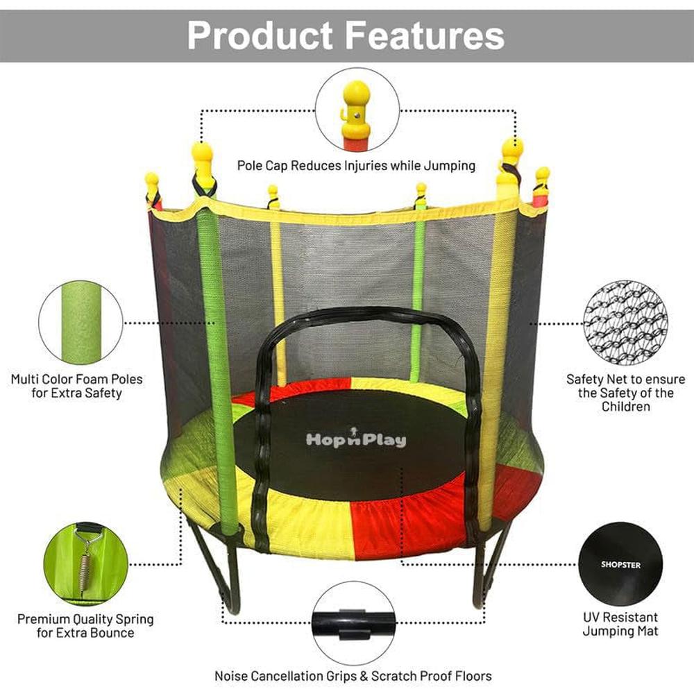 Hop N Play 4.5 Feet Trampoline with Safety Net | U Shaped Legs (3-10 Years)