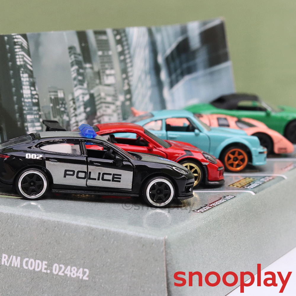Set of 5 Licensed Majorette Diecast Porsche Edition - Porsche Panamera Turbo, Porsche 911 GT3 RS, Porsche 934, Porsche 917, Porsche 718 Boxster