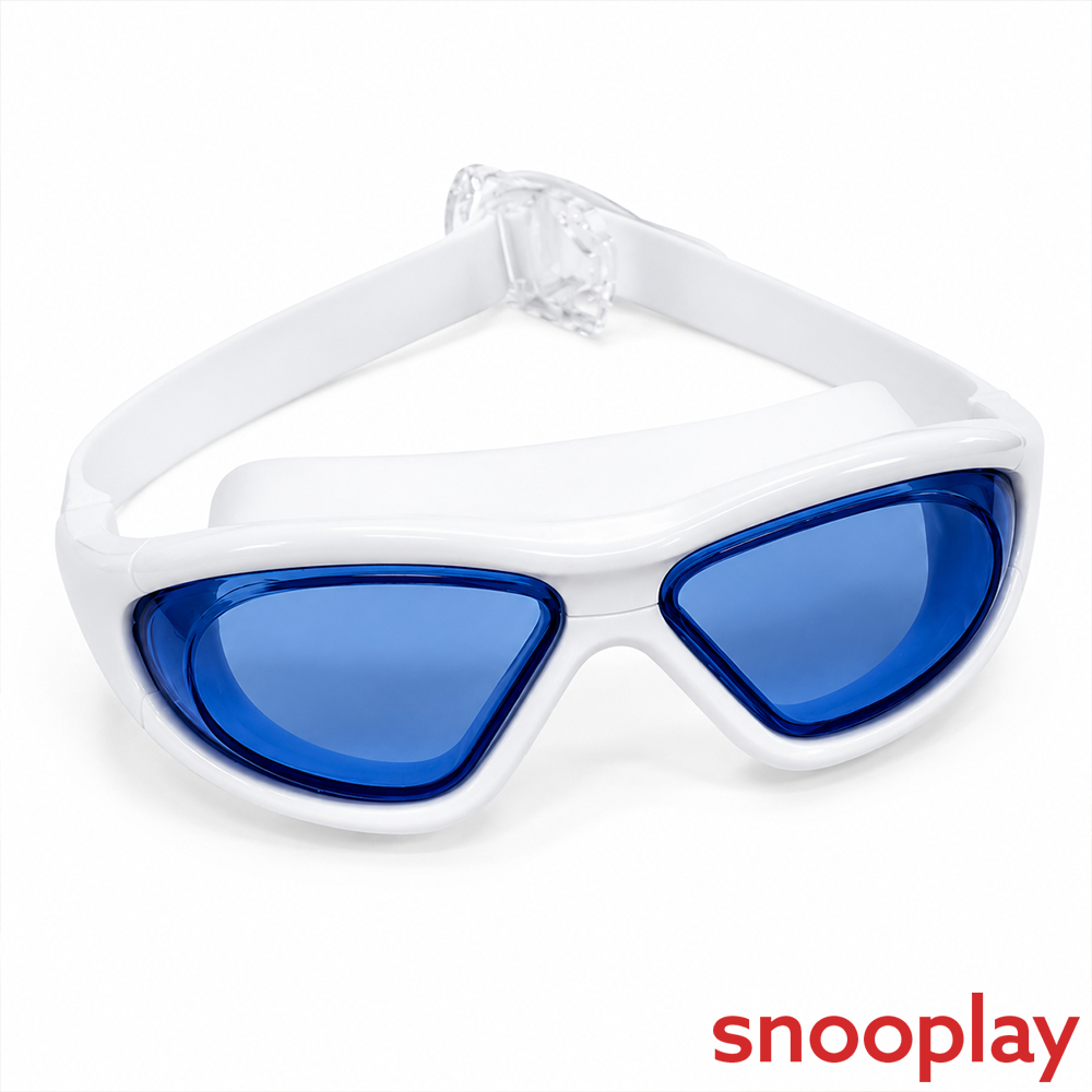 Konex Classic Swimming Goggles with Premium Box - UV Protected Lens | Anti-Fog & Anti-Leak | Blue & White