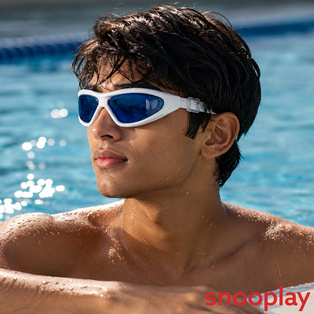 Konex Classic Swimming Goggles with Premium Box - UV Protected Lens | Anti-Fog & Anti-Leak | Blue & White