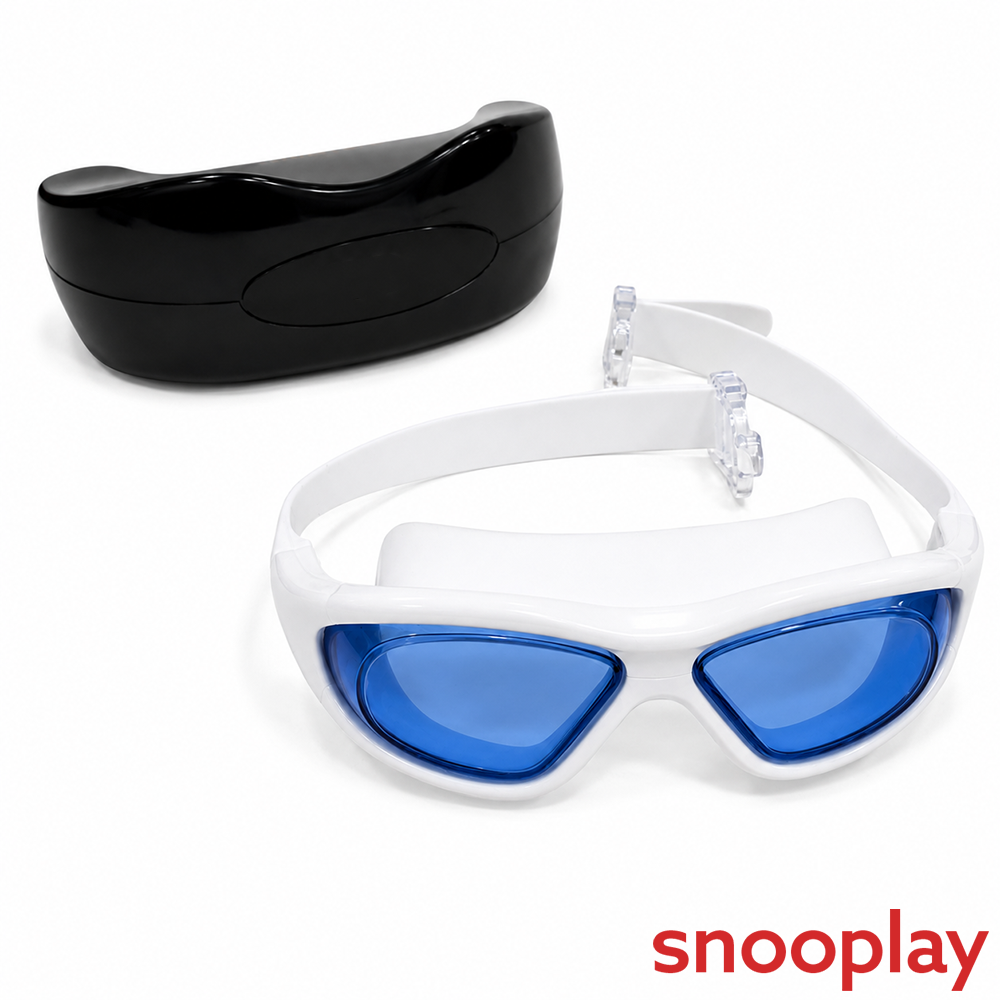Konex Classic Swimming Goggles with Premium Box - UV Protected Lens | Anti-Fog & Anti-Leak | Blue & White