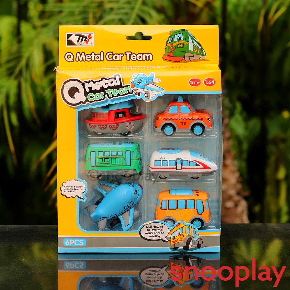 Pack of 6 Small Diecast Vehicles Set - Ship, Taxi, Airplane, Bullet Train, Bus & Tram (2-8 Years)