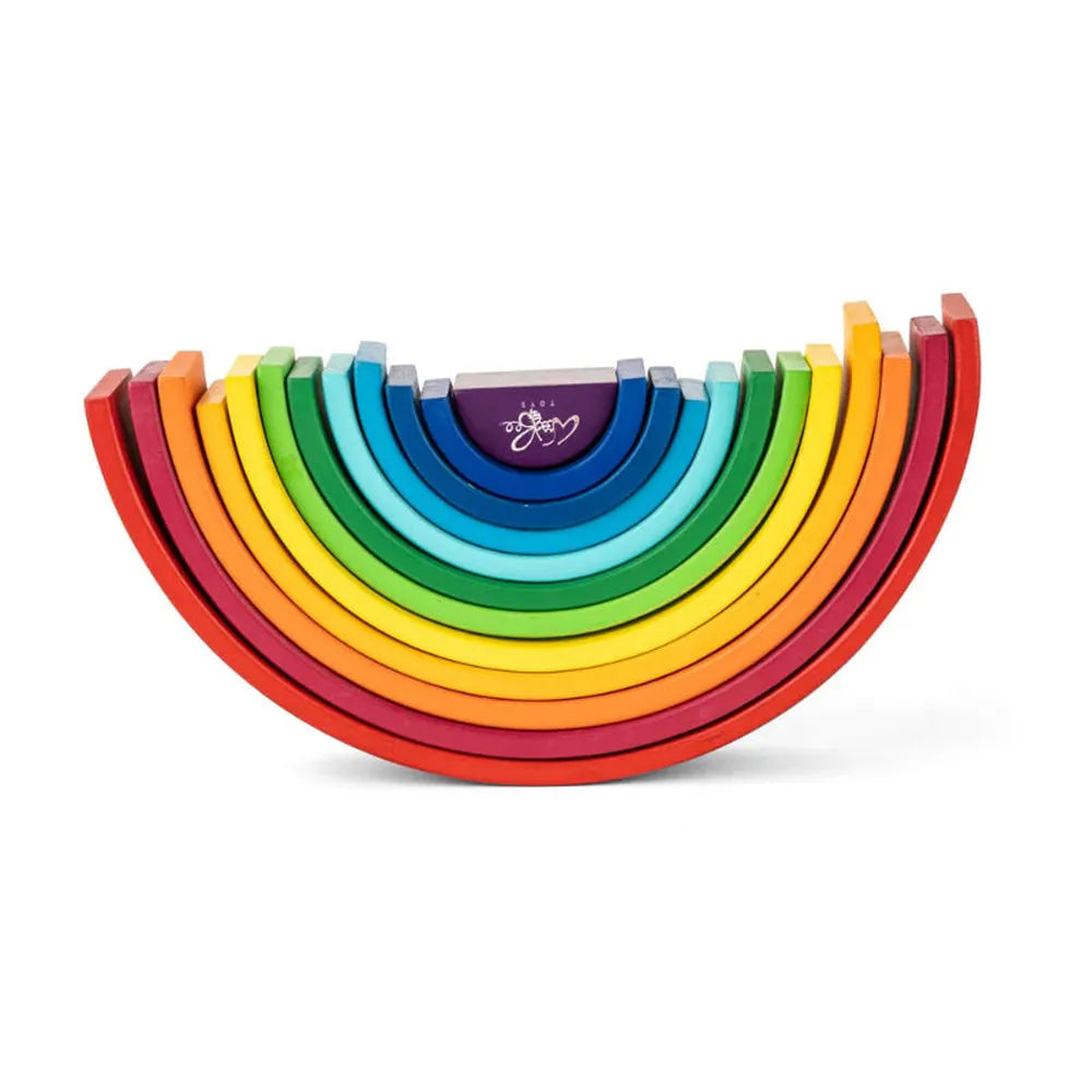 WoodBee Toys 12 Pieces Wooden Rainbow Stackers - Open Ended Toy (1-3 Years)
