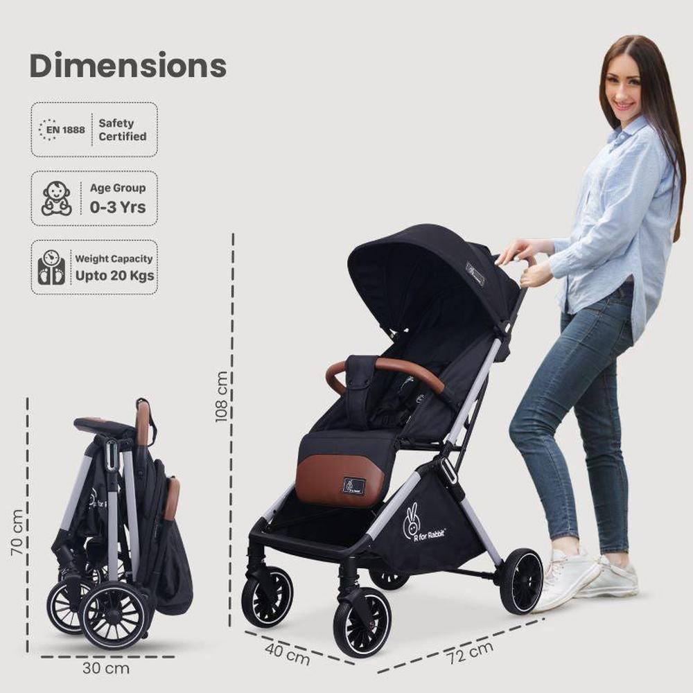 R for Rabbit Street Smart Auto Fold Stroller | Safety Certified, Travel Friendly, Breathable Mesh & 360-degree rotation