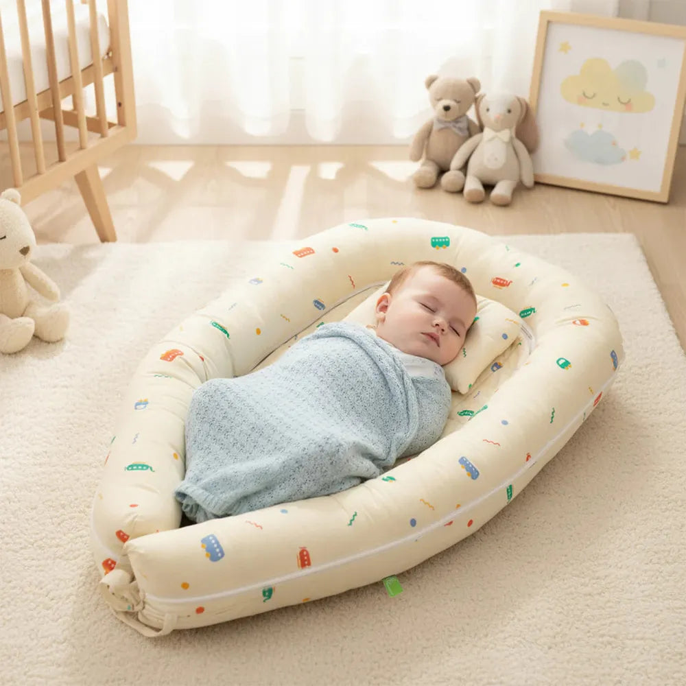 R for Rabbit 100% Cotton Anti-Roll Baby Nest - Baby Bed | Roadster Beige