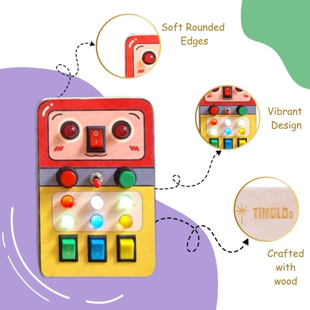 Timgloo Robomelon Montessori Busy Board - Wooden Robot Themed Sensory Activity (1-6 Years)