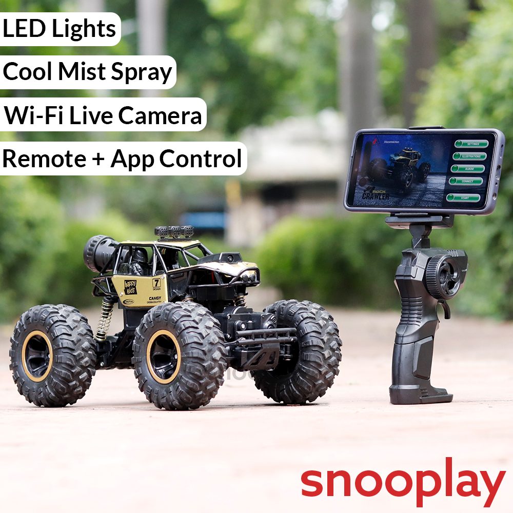 4WD Off Road Remote Control Rock Crawler | Wi-Fi Camera, App Control, Mist Spray & LED Lights (5-14 Years)