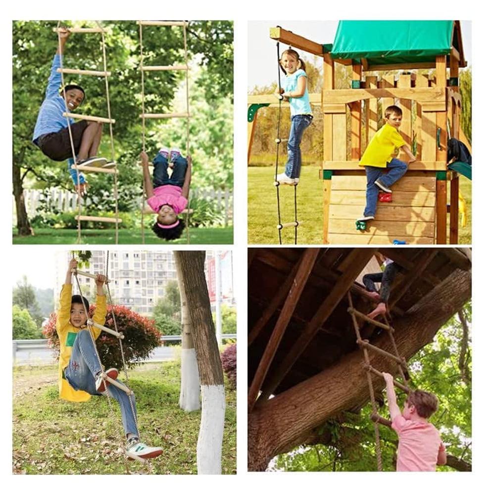 Hop N Play 6.5ft Wooden Rope Ladder | 6-Rung Climbing Swing (4-12 Years) | Capacity-120 Kg