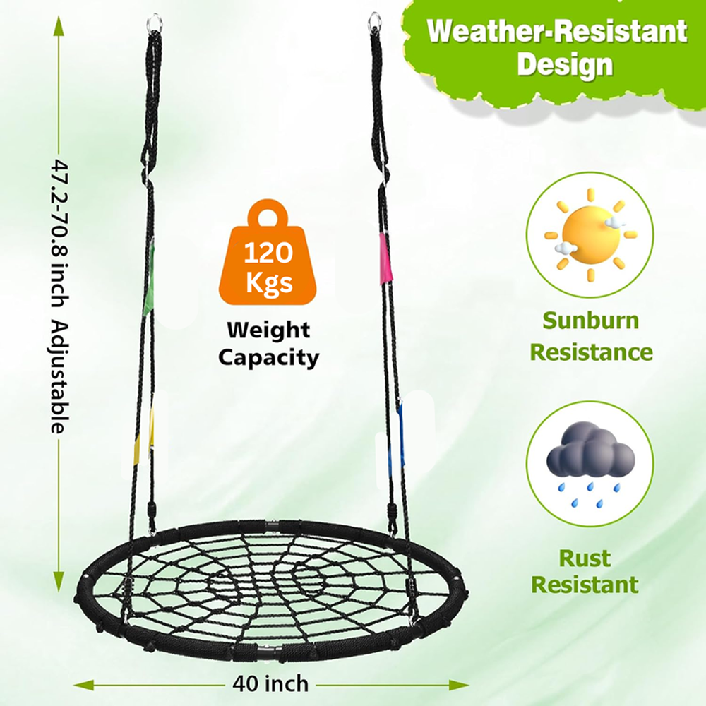 Hop N Play 40 Inch Spider Web Tree Swing with Steel Frame | Capacity - Upto 120 Kgs (3-10 Years)