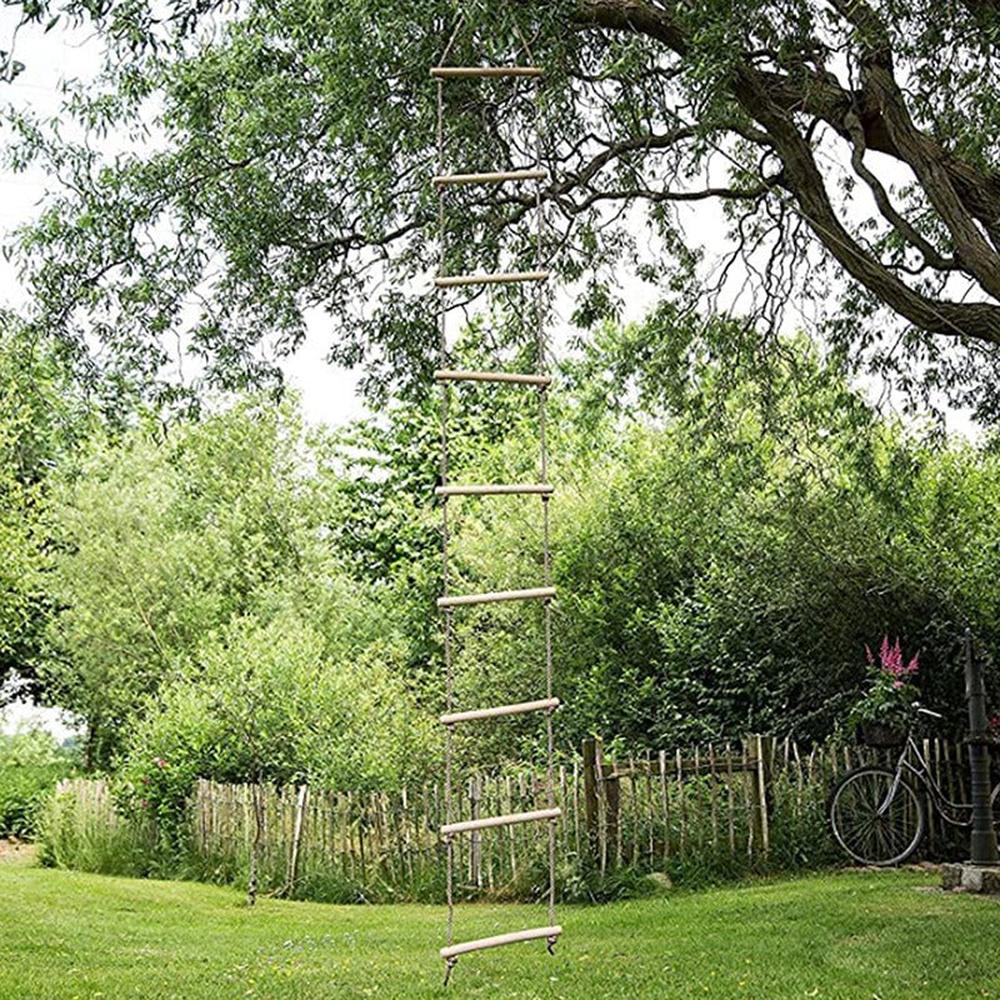 Hop N Play 9ft Rope Wooden Ladder Climbing with 9 Rungs | Capacity - Upto 120 Kgs (4-12 Years)