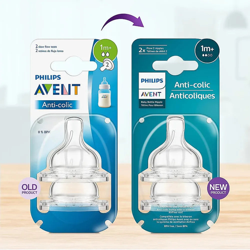 Philips Avent  Anti Colic Pack of 2 Teat | Flow 2 | BPA Free | SCY762/02