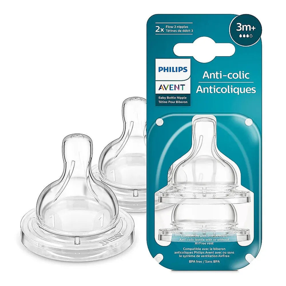 Philips Avent Anti Colic Pack of 2 Teat | Flow 3 | BPA Free | SCY763/02