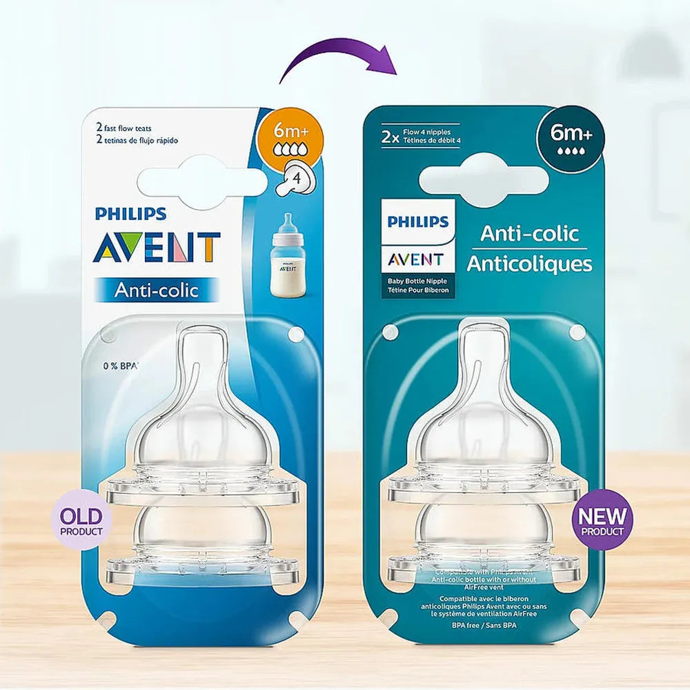 Philips Avent Anti Colic Pack of 2 Teat | Flow 4 | BPA Free | SCY764/02