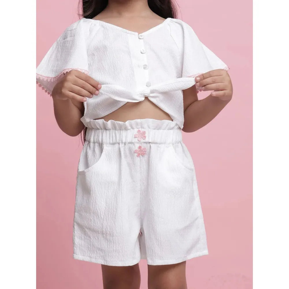 Saka Designs Shirt & Short Co-ord Set for Girls - White