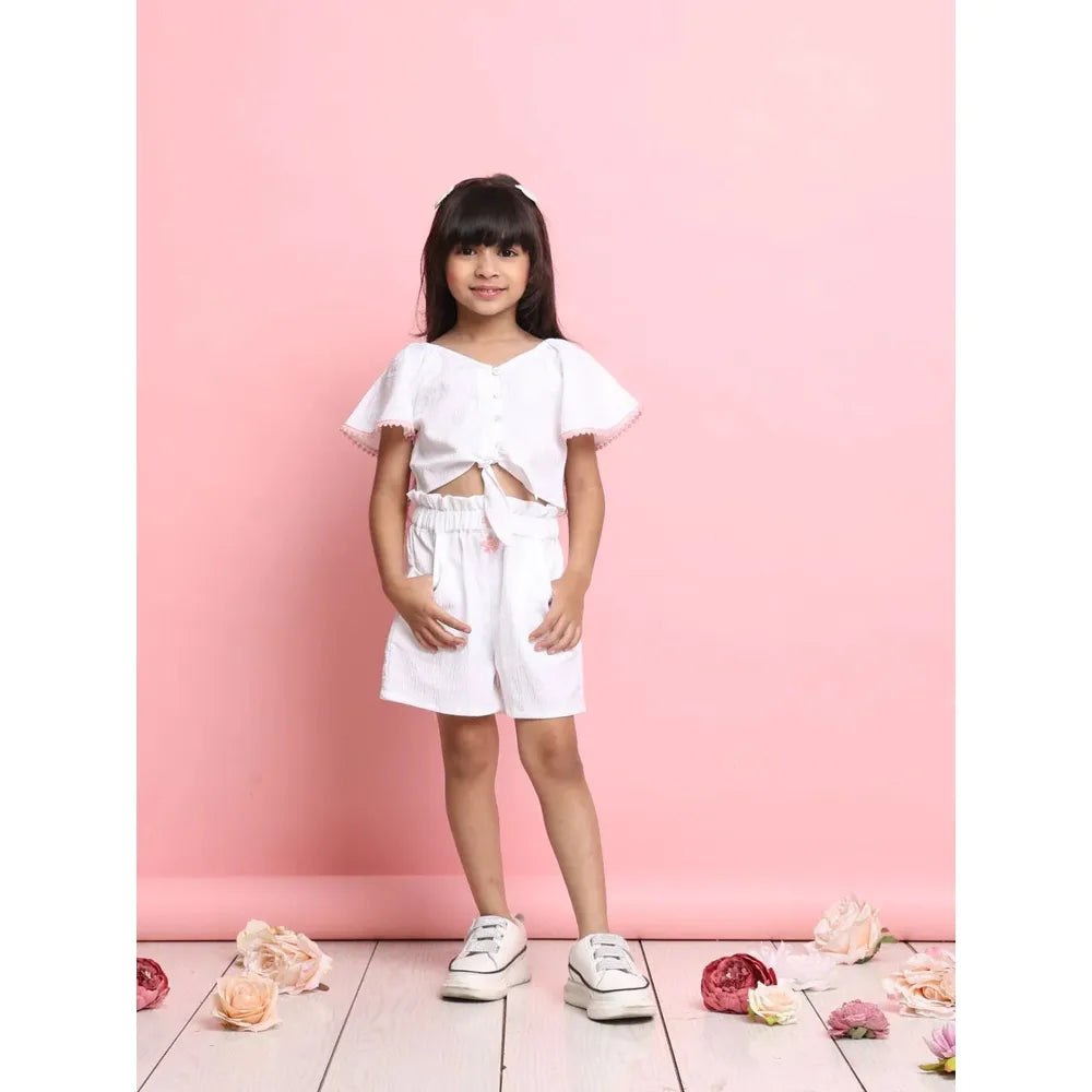 Saka Designs Shirt & Short Co-ord Set for Girls - White