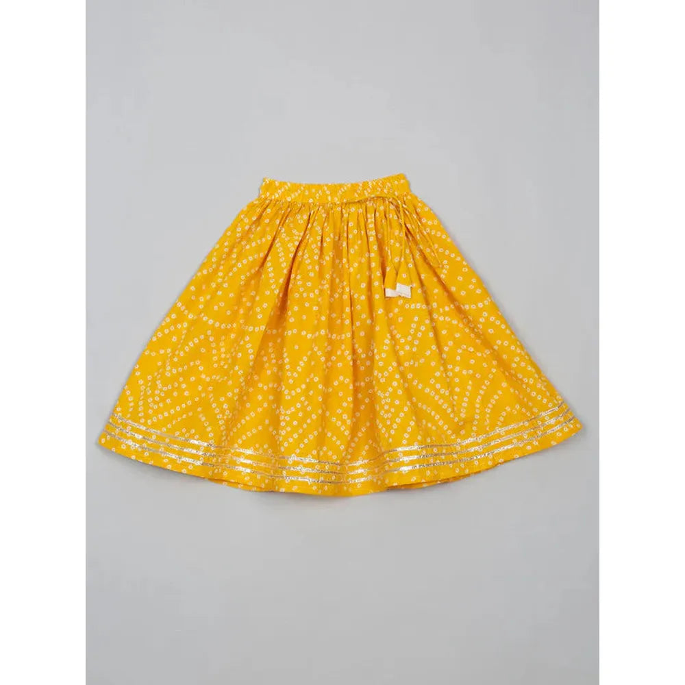 Saka Designs Girls Bandhani Print Lehenga Choli with Dupatta - Yellow