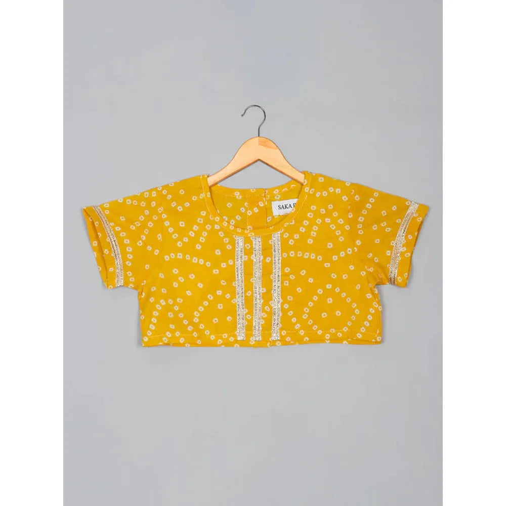 Saka Designs Girls Bandhani Print Lehenga Choli with Dupatta - Yellow