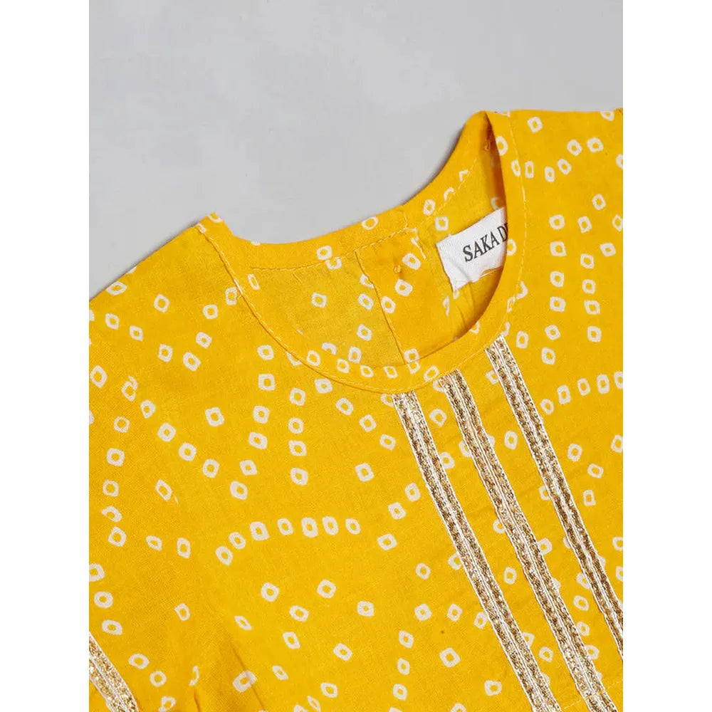 Saka Designs Girls Bandhani Print Lehenga Choli with Dupatta - Yellow