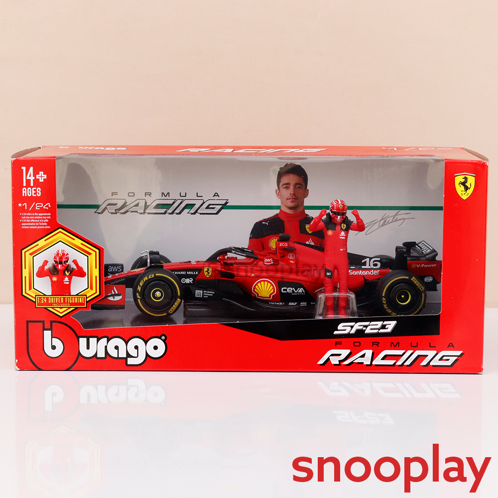 Bburago Original Ferrari SF-23 Licensed Diecast Car with Driver Figurine | 1:24 Scale Model (14 Years Till Grown Ups)