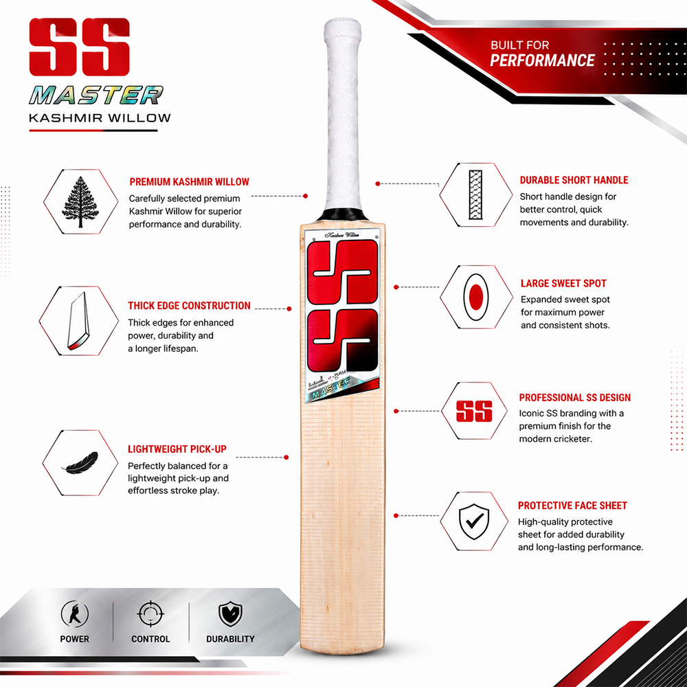 SS Master Kashmir Willow Cricket Bat Short Handle - Size - 6