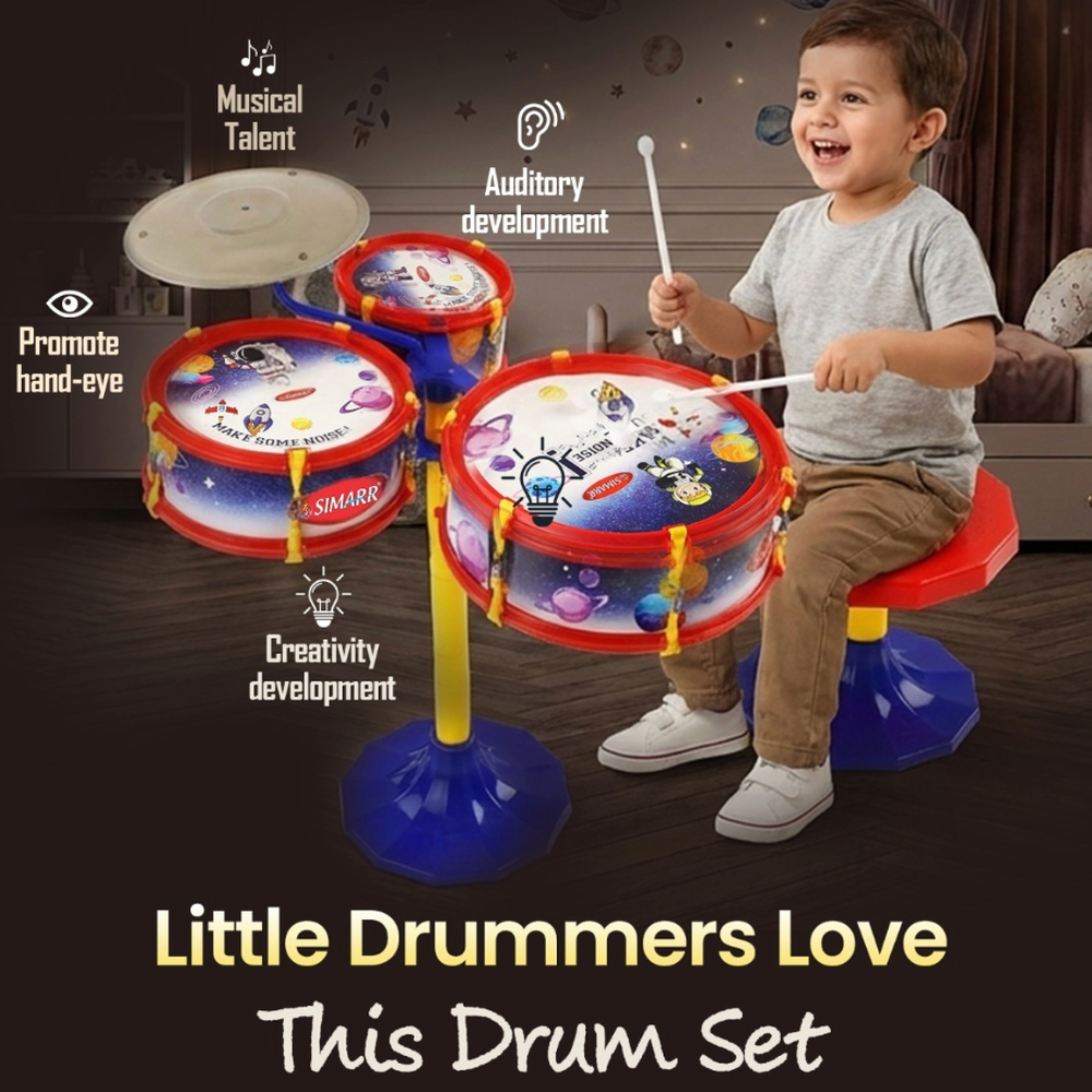 Simarr Little Rockstar Drum Set with Stool (Space Theme)