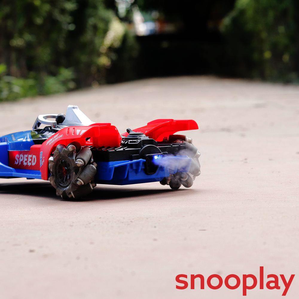 Remote Control F1 Racing Car with 2.4G Remote & Wrist Control, Atomization Spray, Lights & Stunt Wheels (5-14 Years)