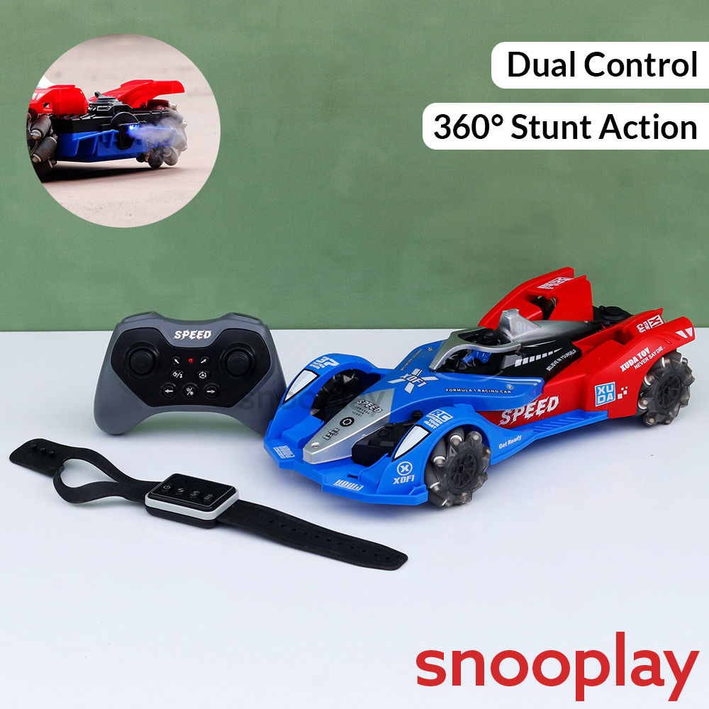 Remote Control F1 Racing Car with 2.4G Remote & Wrist Control, Atomization Spray, Lights & Stunt Wheels (5-14 Years)