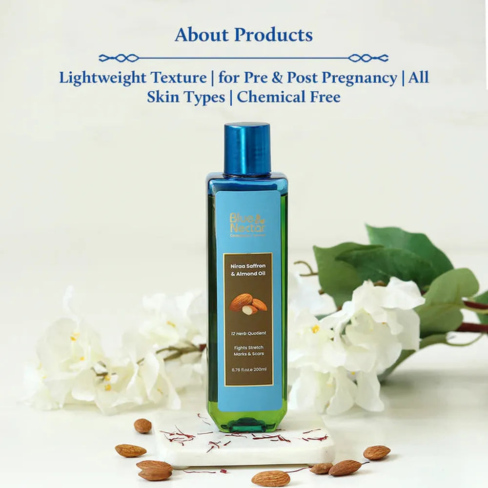 Blue Nectar Saffron & Almond Body Stretch Mark Oil for Pregnancy (12 Herbs) - 100ml