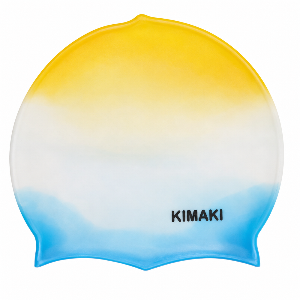 Kimaki Silicone Swimming Cap - Stretchable, Comfortable & Water-Resistant | Yellow & White
