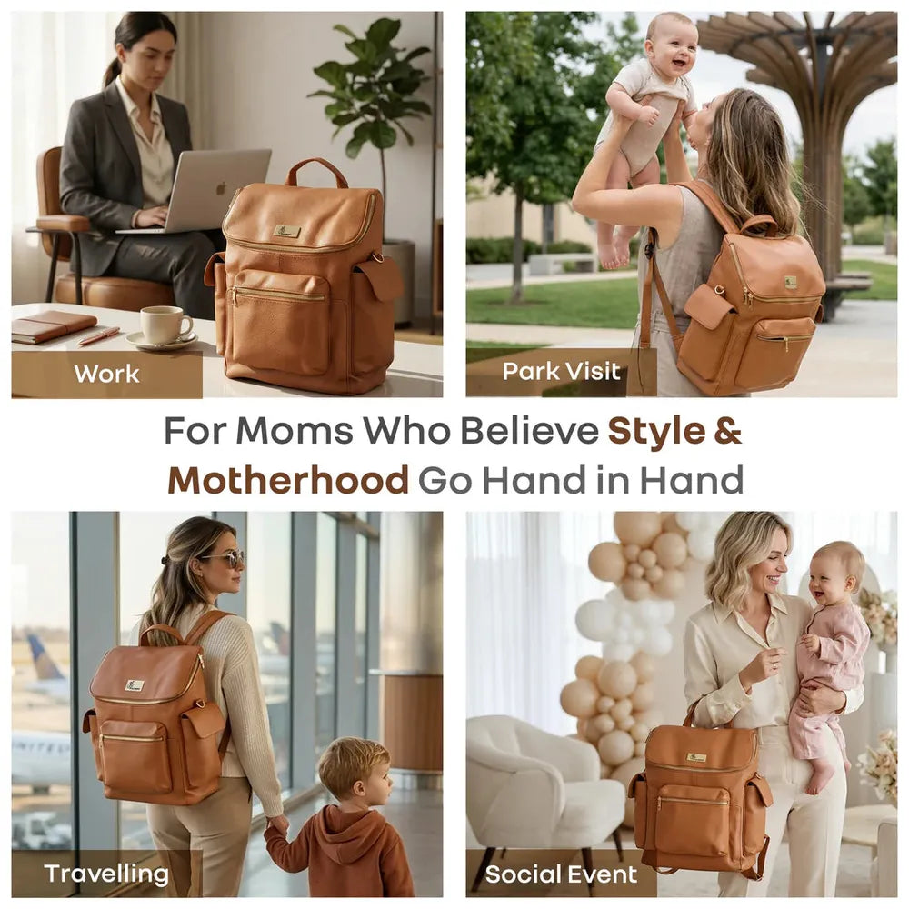 R for Rabbit Caramello Bold Neo Diaper Bag - 39 Liters | Vegan Leather, Multi-Compartment Bag