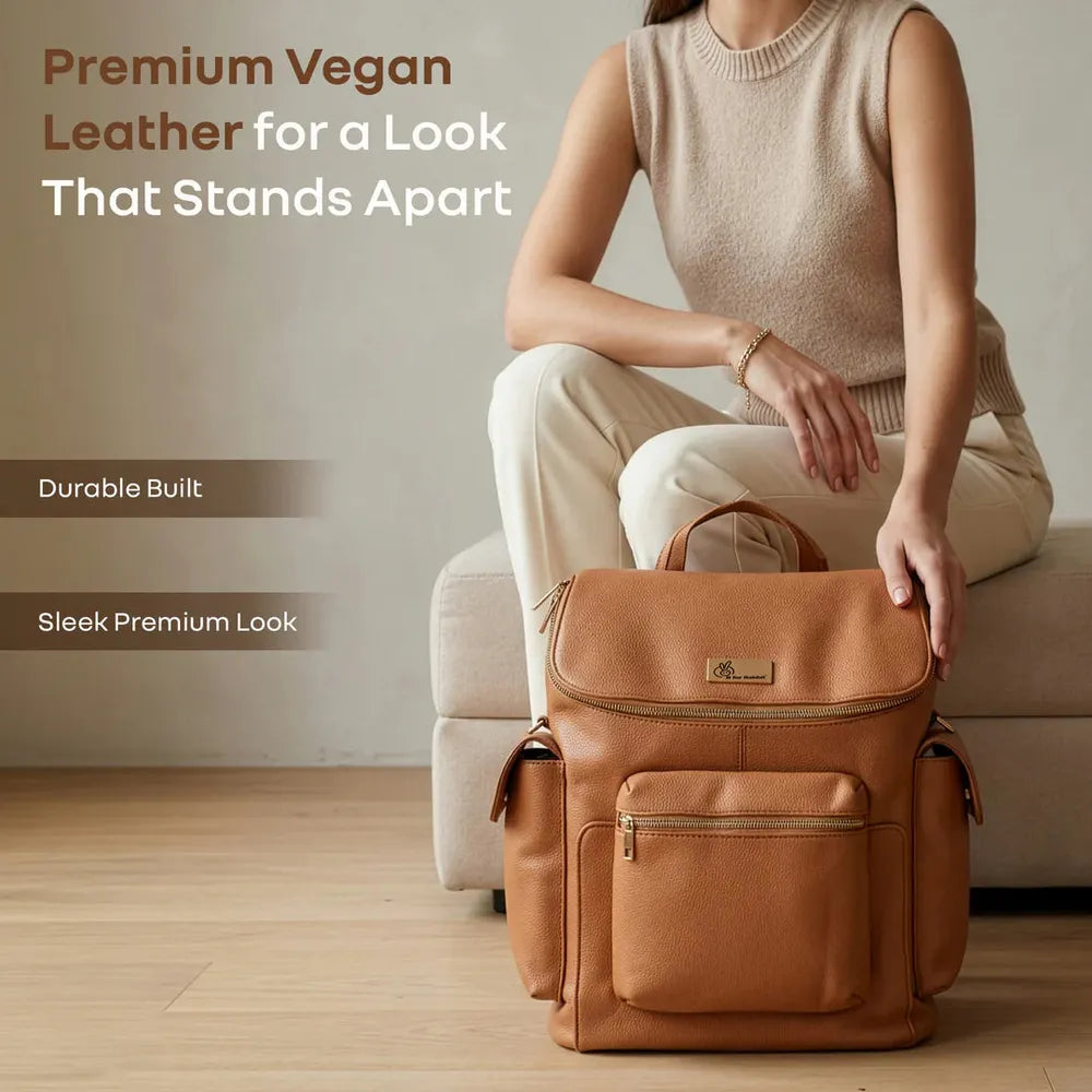 R for Rabbit Caramello Bold Neo Diaper Bag - 39 Liters | Vegan Leather, Multi-Compartment Bag