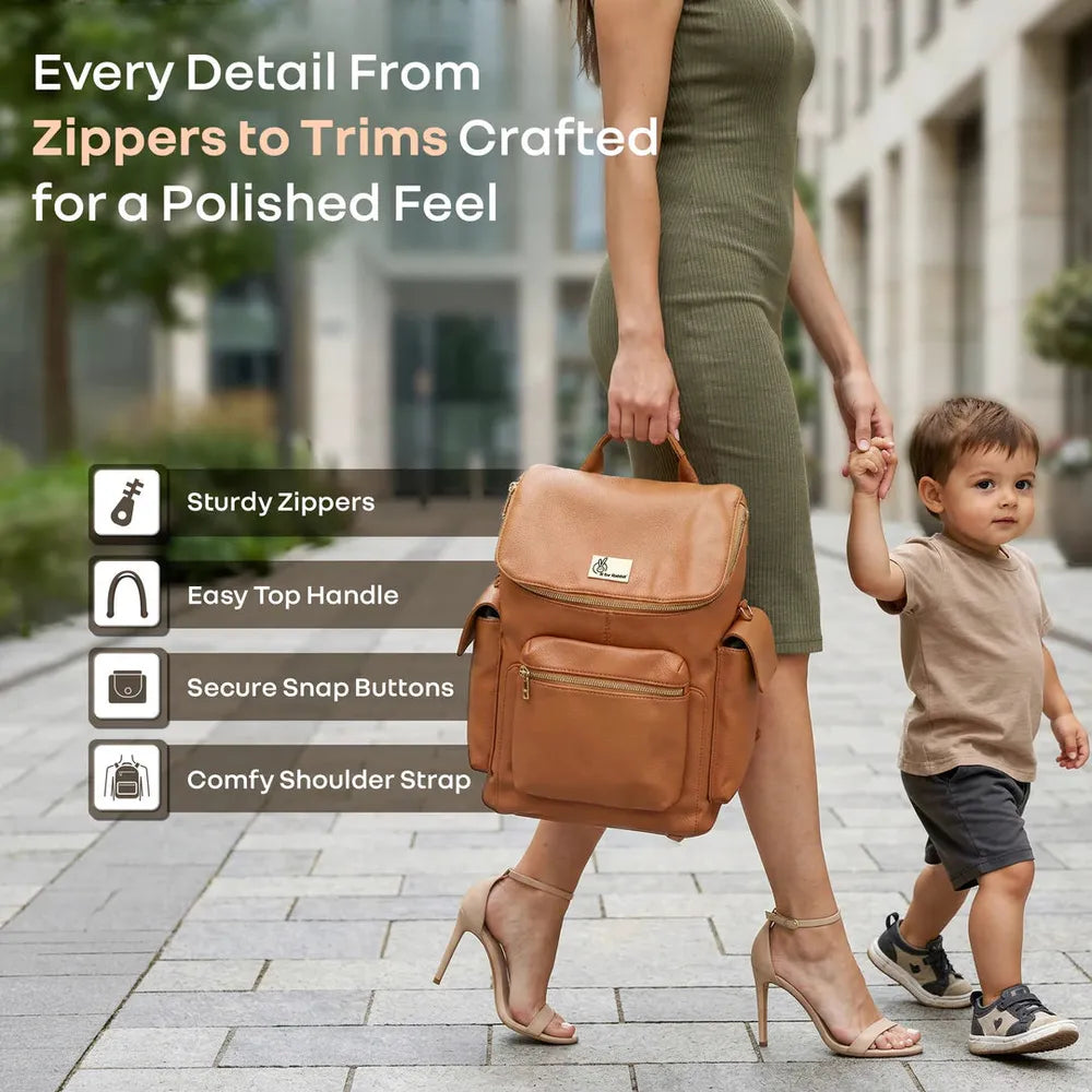 R for Rabbit Caramello Bold Neo Diaper Bag - 39 Liters | Vegan Leather, Multi-Compartment Bag