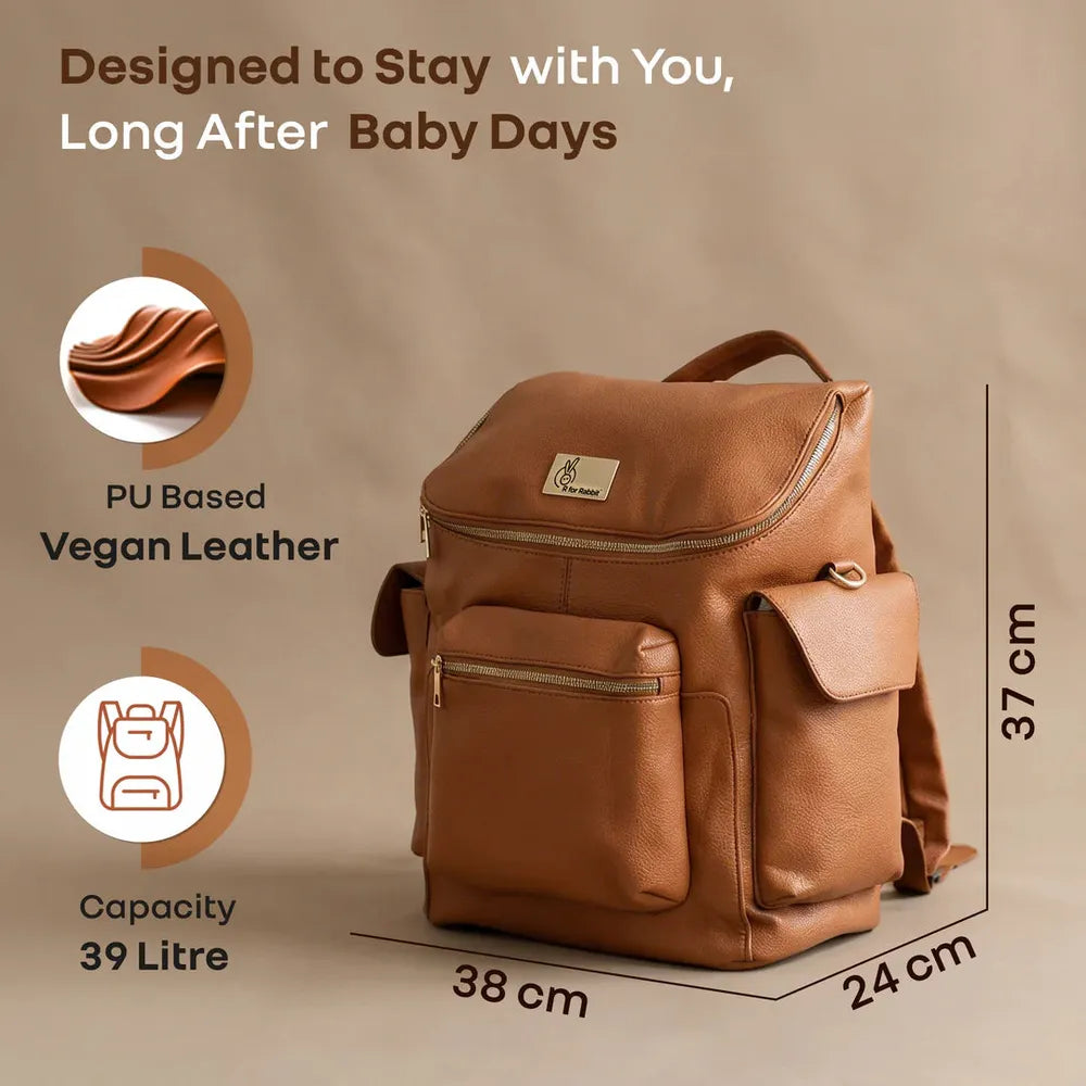 R for Rabbit Caramello Bold Neo Diaper Bag - 39 Liters | Vegan Leather, Multi-Compartment Bag