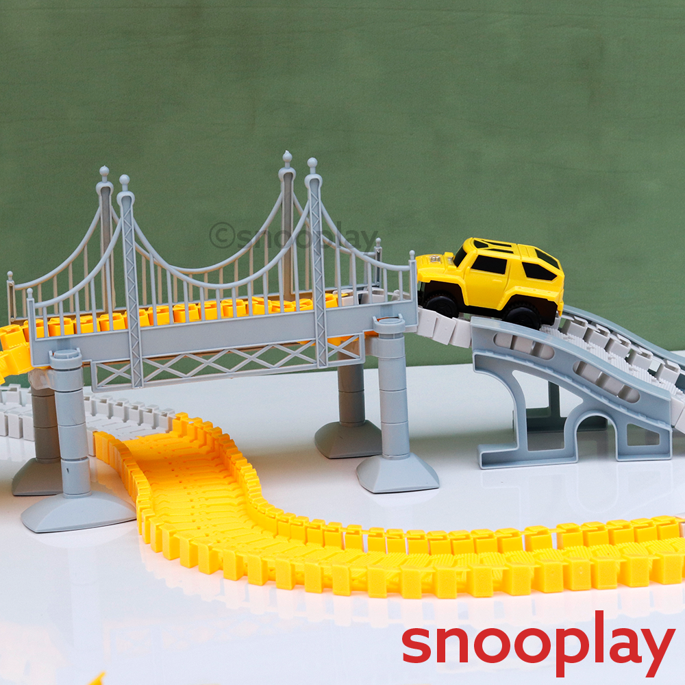 180 Pieces City Truck Track Set - Road Building Toy with Vehicles, Bridge & Signs (3-8 Years)