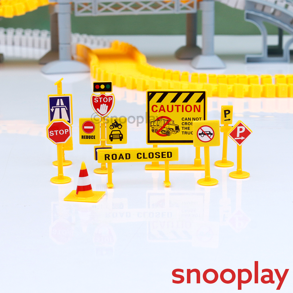 180 Pieces City Truck Track Set - Road Building Toy with Vehicles, Bridge & Signs (3-8 Years)