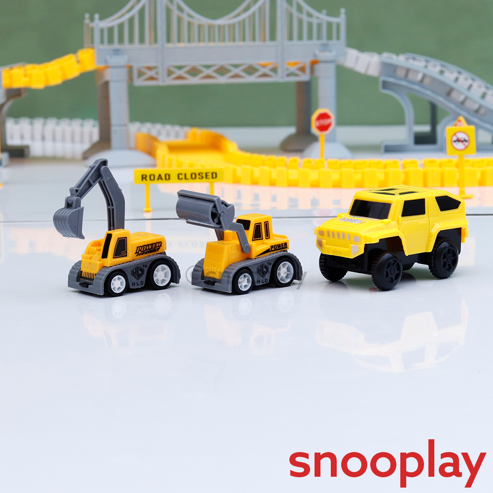 180 Pieces City Truck Track Set - Road Building Toy with Vehicles, Bridge & Signs (3-8 Years)