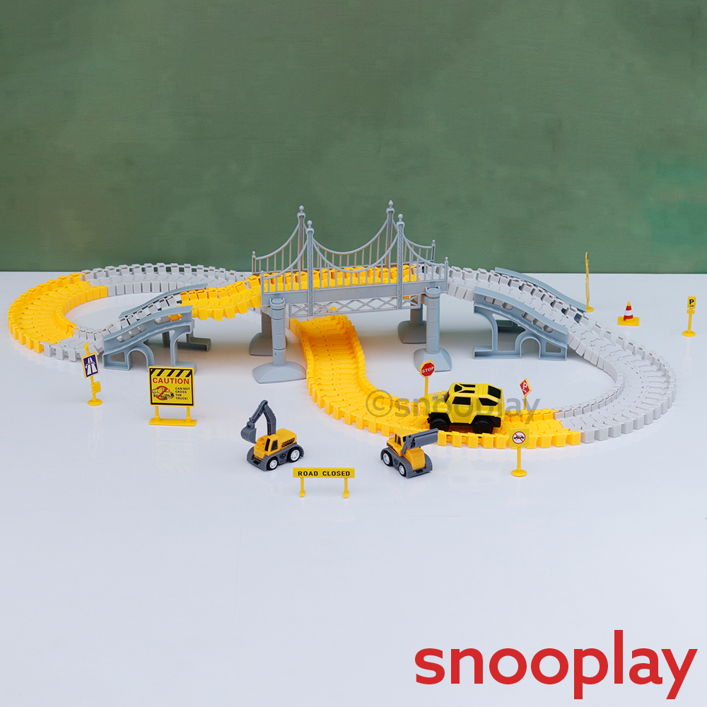 180 Pieces City Truck Track Set - Road Building Toy with Vehicles, Bridge & Signs (3-8 Years)